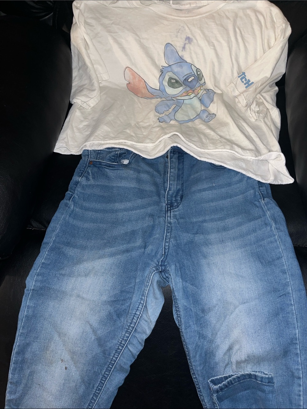 Light Blue Denim Jeans set - Casual Comfort w/ stitch Disney shirt